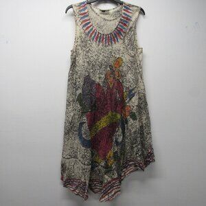 Beach Crew Boho Printed Embroidered Heart Floral Butterfly Swing Tunic Dress OS